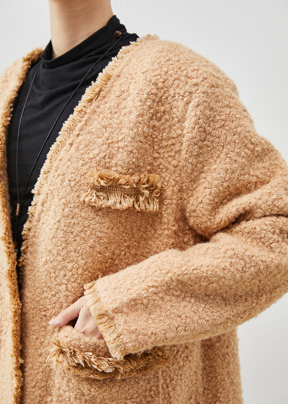 WW | Khaki Oversized Pocket Faux Fur Teddy Coats