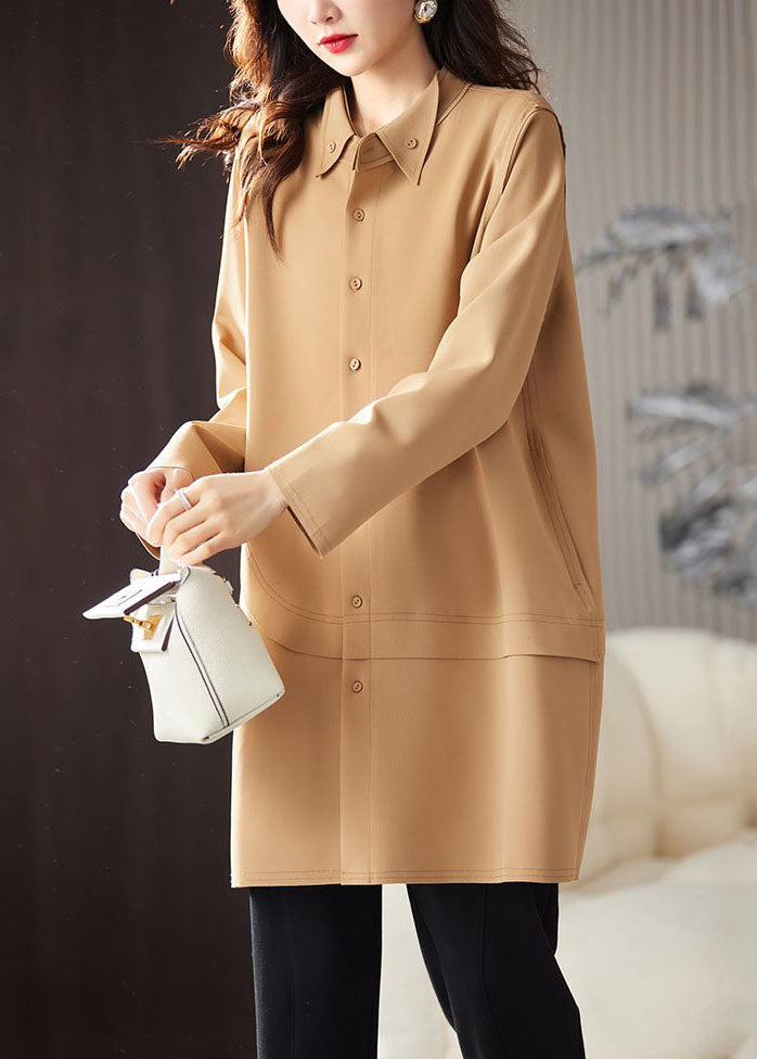 WW | Navy Blue Peter Pan Collar Button Patchwork Coats Long Sleeves