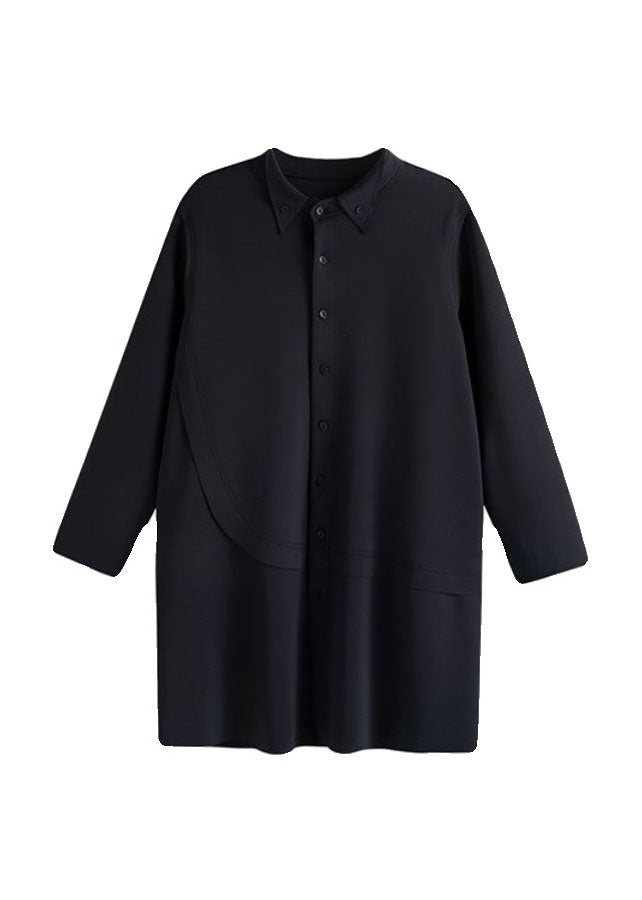 WW | Navy Blue Peter Pan Collar Button Patchwork Coats Long Sleeves