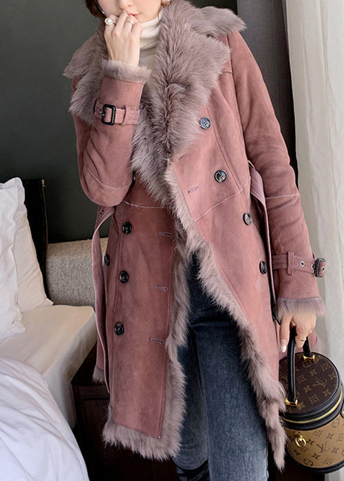 WW | Pinker Pelzkragen Bindegürtel Leder und Pelzmäntel Winter