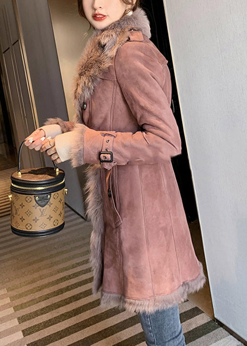 WW | Pinker Pelzkragen Bindegürtel Leder und Pelzmäntel Winter