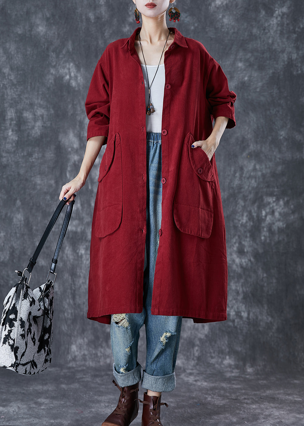 WW | Red Oversized Pocket Cotton Trench Coats