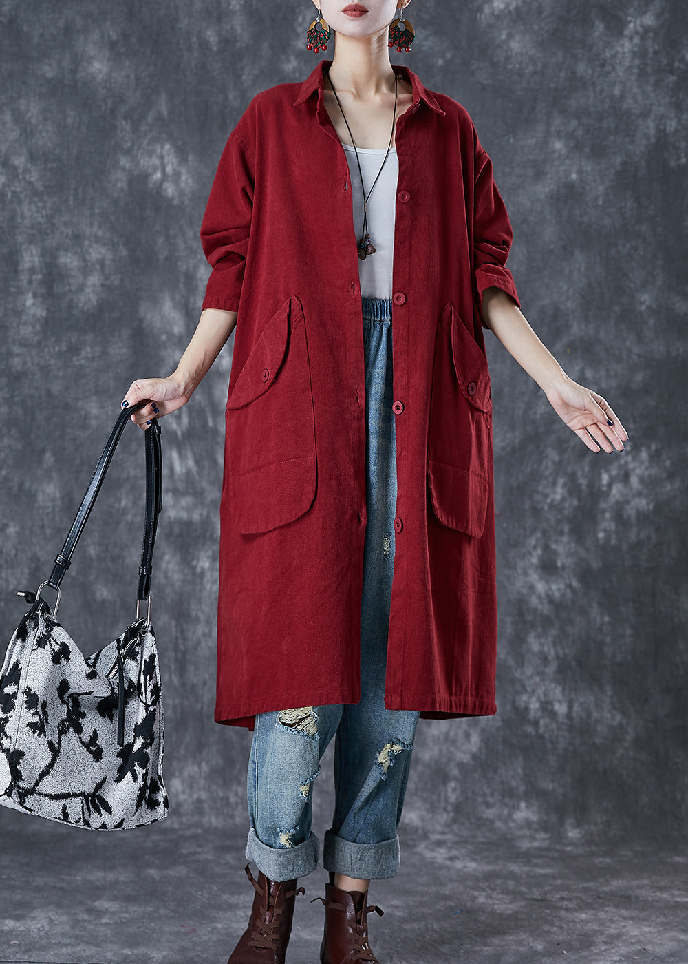 WW | Red Oversized Pocket Cotton Trench Coats