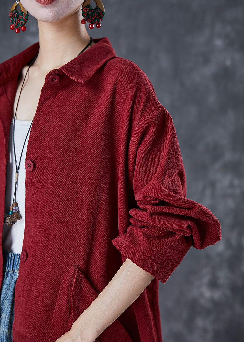 WW | Red Oversized Pocket Cotton Trench Coats
