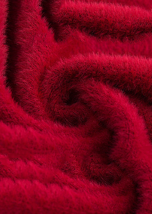 WW | Red Stand-up Collar Embroidered Patchwork Mink Velvet Coats