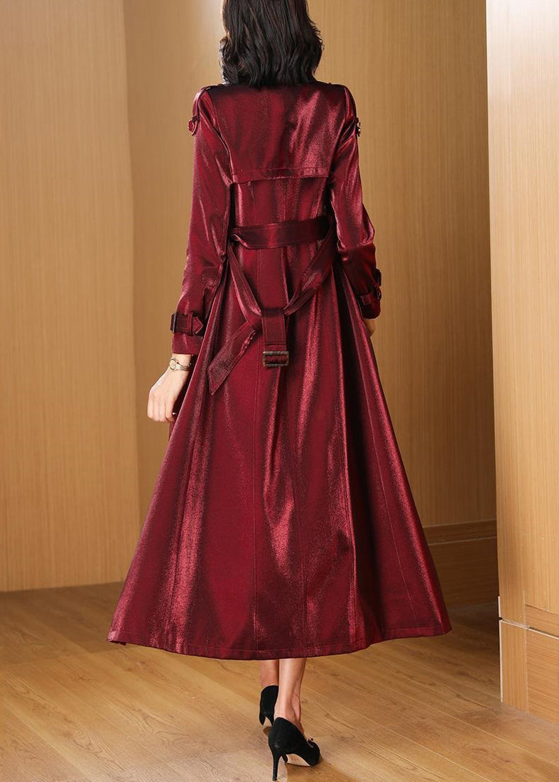 WW | Weinrot Taschen Schleife Taille Baumwolle Lange Trenchcoats