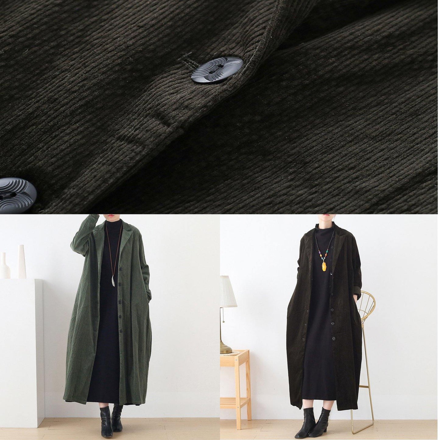 WW | army green Mode Kleidung Inspiration Anzugkragen gestreifte Damenmäntel