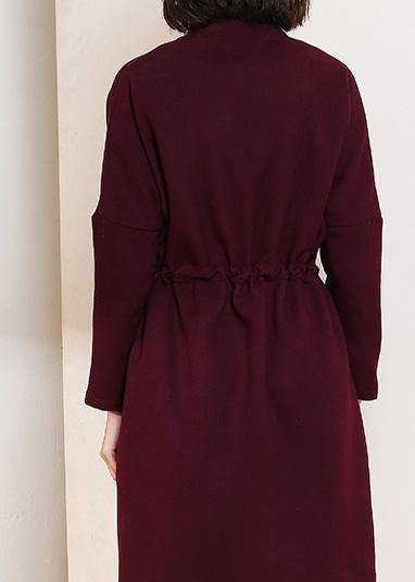WW | bordeaux feiner Trenchcoat Form Kordelzug doppelt brust Frauen Mäntel
