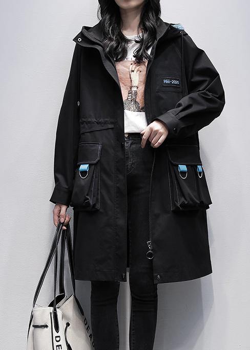 WW | Zip-Up Hoodie Fine Outerwear Black Letter Midi Women's Coats