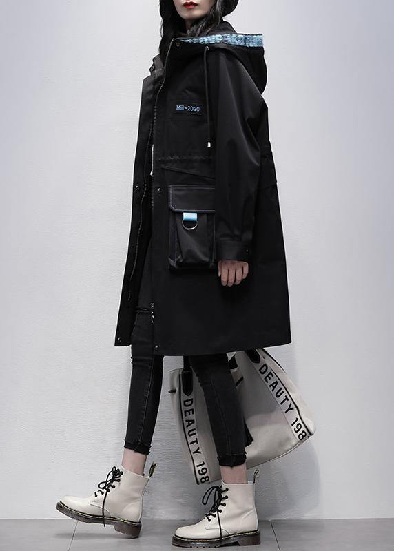 WW | Zip-Up Hoodie Fine Outerwear Black Letter Midi Women's Coats
