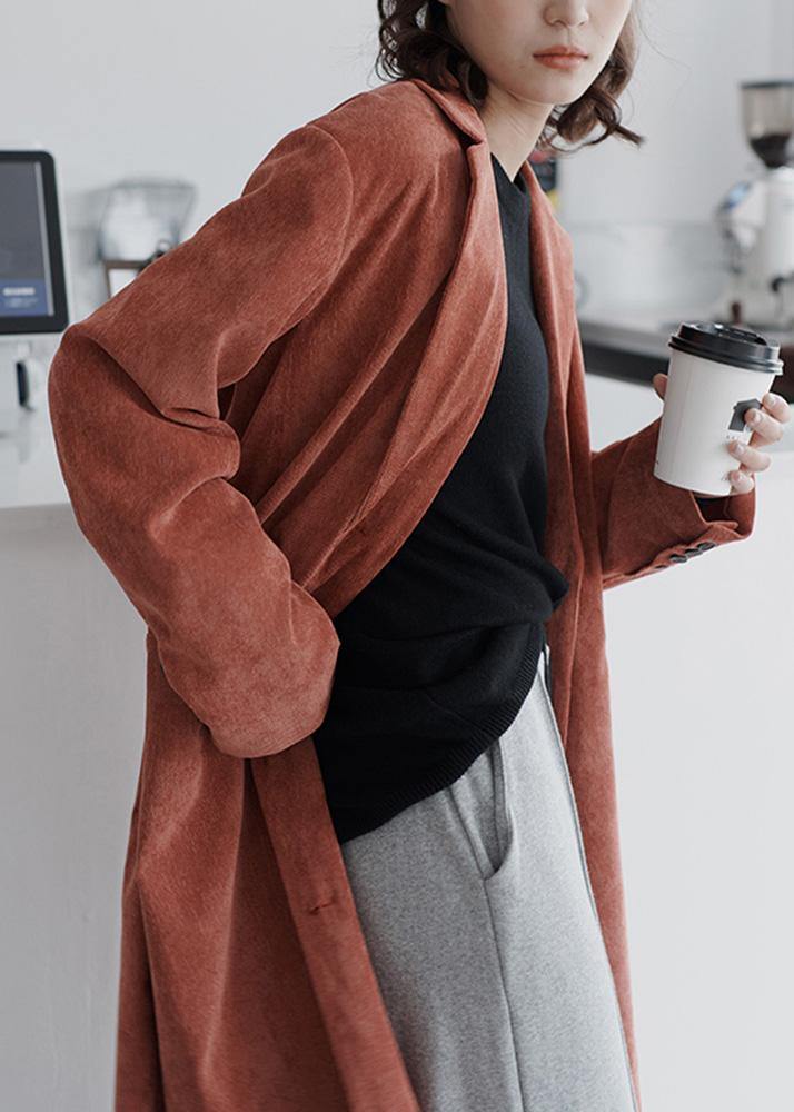 WW | rote Mode Tunika Muster Arbeitskleidung Notch-Kragen Winter Damen Mäntel