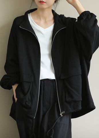 WW | Stand Collar Zipper Fashion Clothing for Women Black Midi Ladies' Coats
