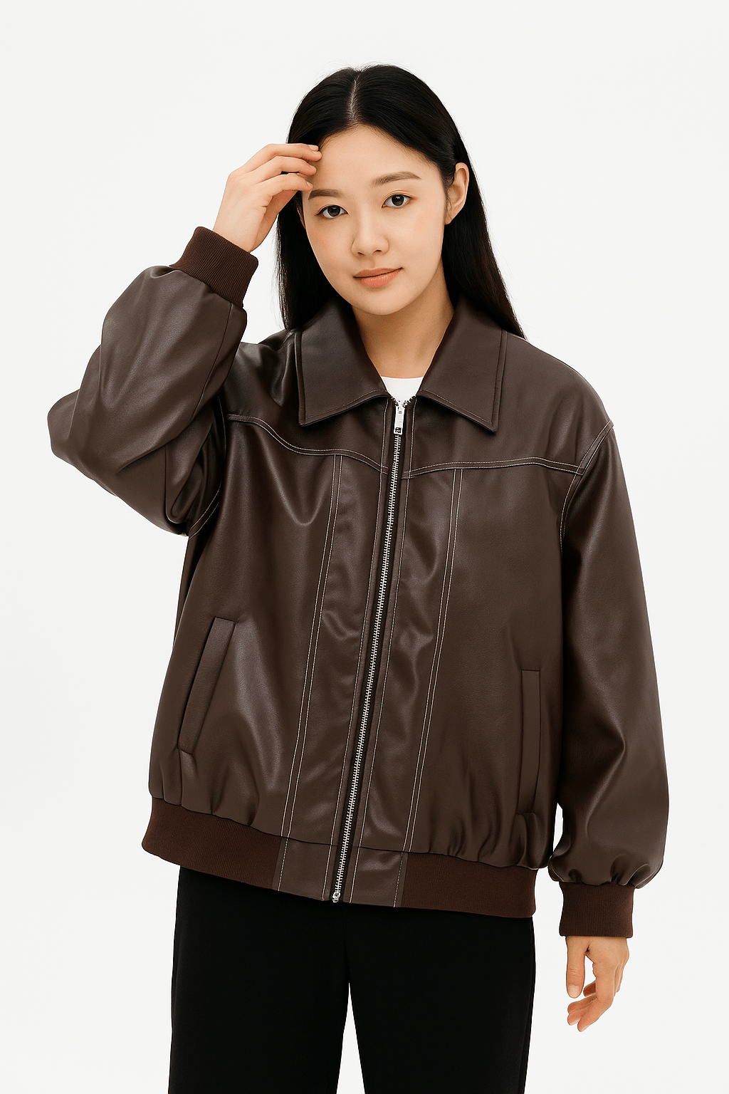 WW | Damen Oversized Leder Winterjacke