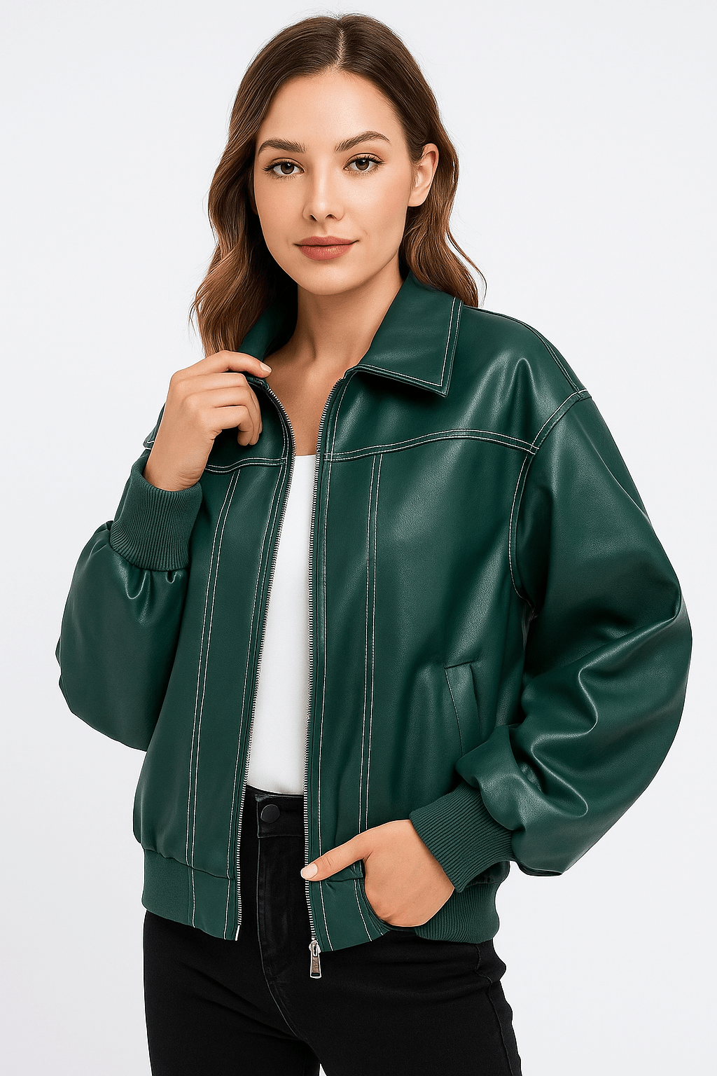WW | Damen Oversized Leder Winterjacke