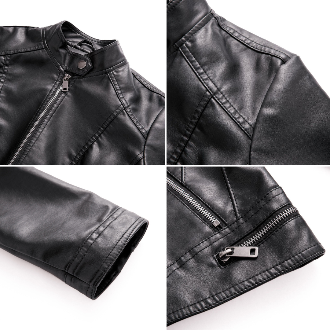 WW | Lederjacke Biker Stil Reißverschluss Stehkragen Slim Fit