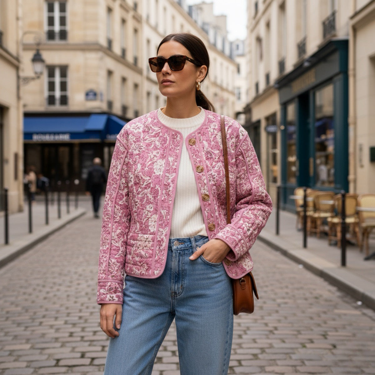 WW | Damen Steppjacke mit floralem Futter