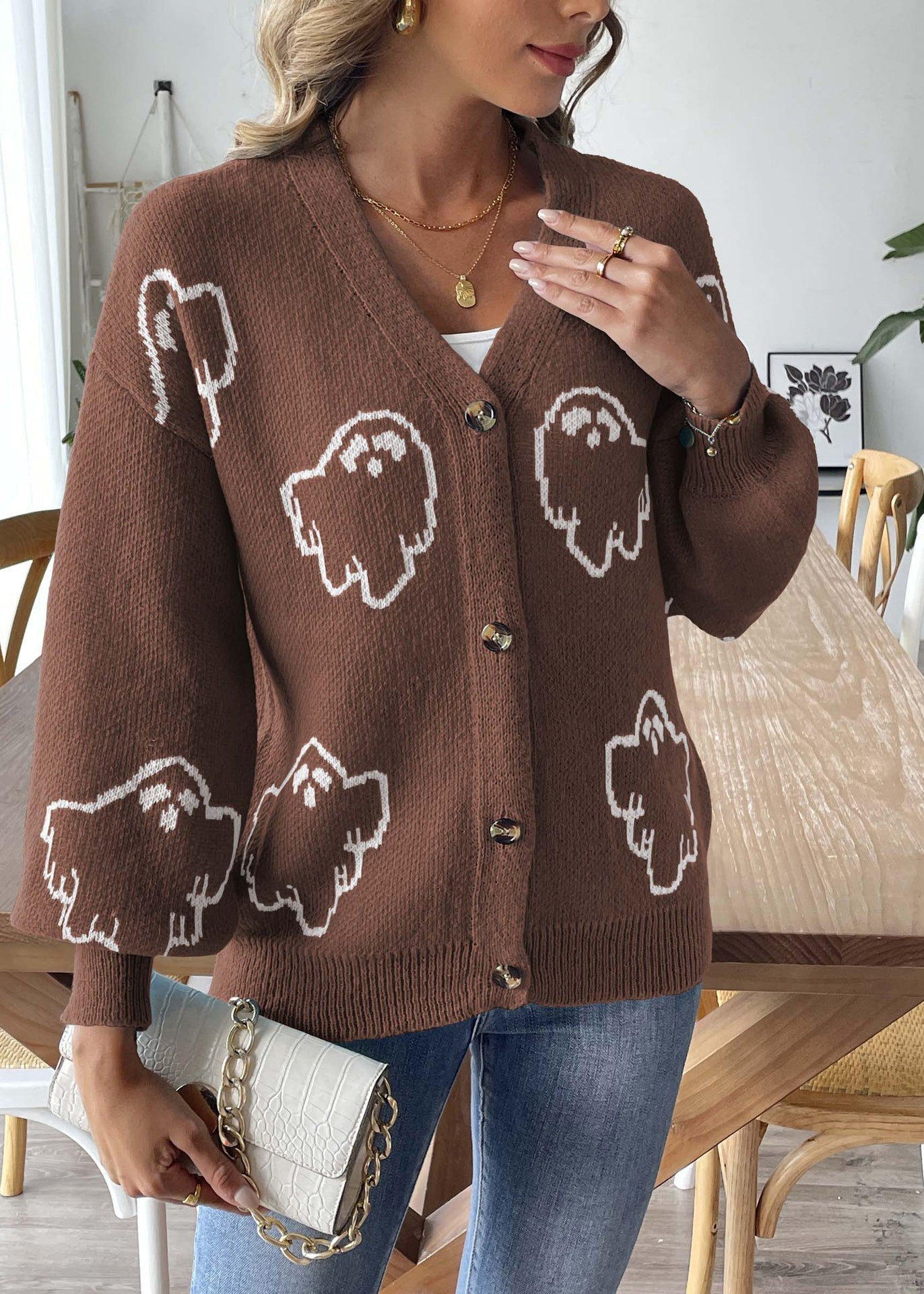 WW | Button Patchwork Long Sleeve Knitted Coats