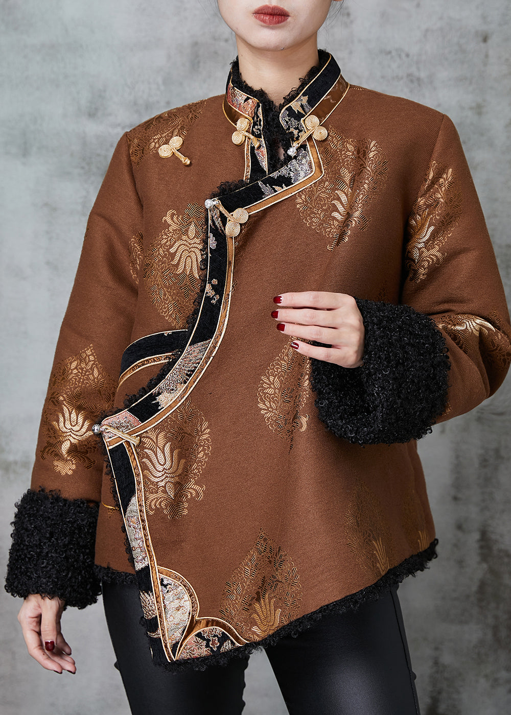 WW | Jacquard Warm Fleece Coats Chinese Button
