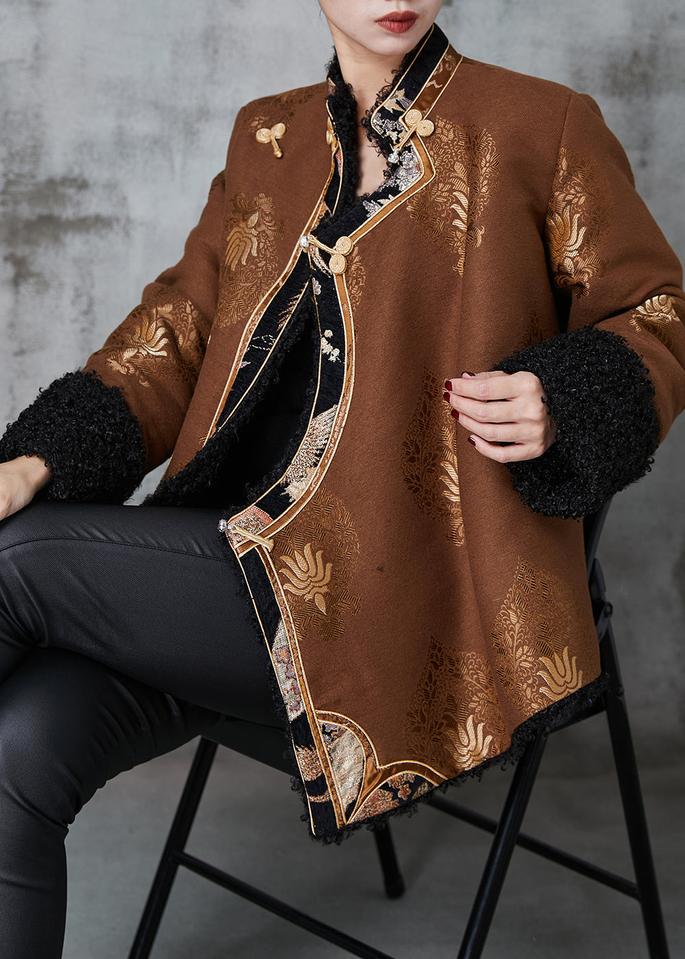 WW | Jacquard Warm Fleece Coats Chinese Button