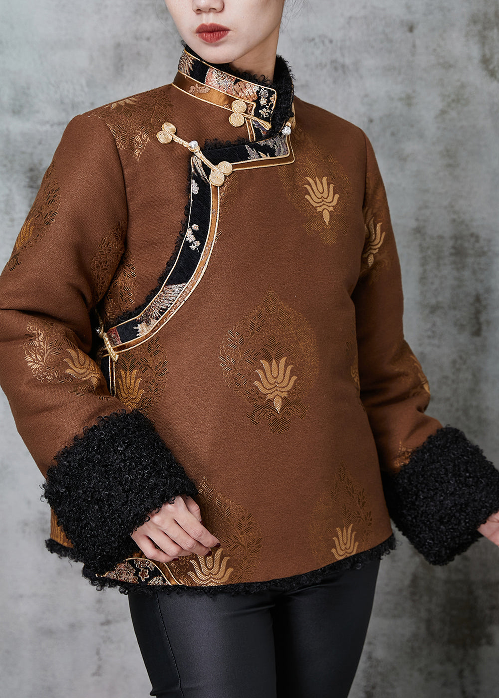 WW | Jacquard Warm Fleece Coats Chinese Button