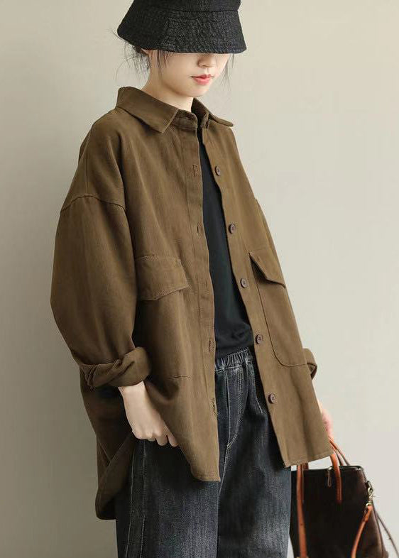 WW | Loose Cotton Coats Peter Pan Collar Pockets