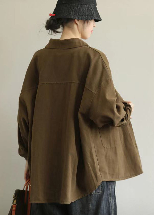 WW | Loose Cotton Coats Peter Pan Collar Pockets