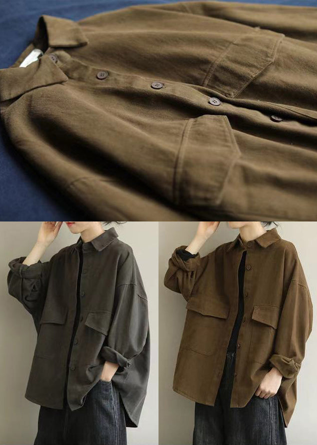 WW | Loose Cotton Coats Peter Pan Collar Pockets