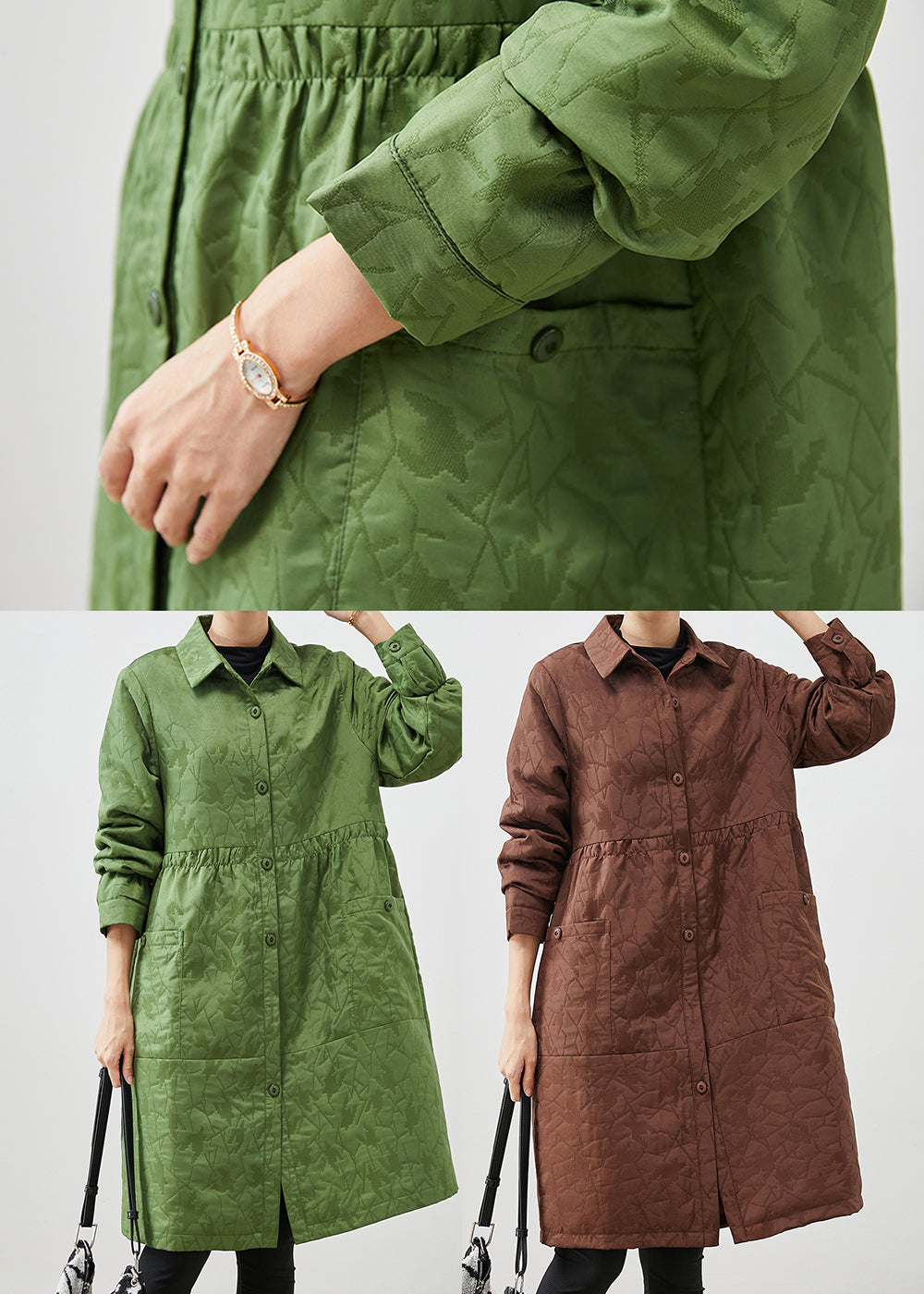WW | Patchwork Fine Cotton-Filled Coats Oversized Jacquard Winter