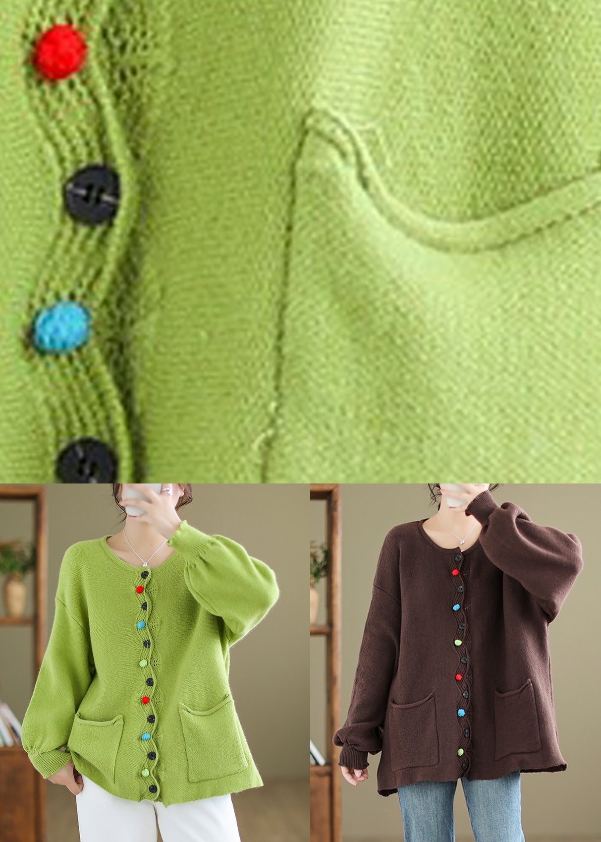 WW | Pockets Patchwork Cozy Cardigans O-Neck