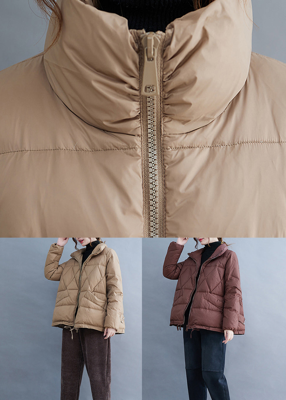 WW | Taschen Patchwork Feine Baumwolle Gefütterte Mäntel Mit Reißverschluss Winter