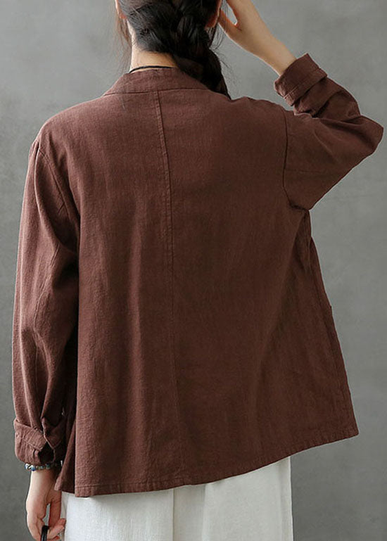 WW | Pocket Patchwork Linen Coats Stand-up Collar Button