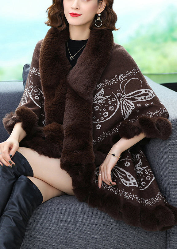 WW | Print Low High Design Patches Wool Coats Fur Collar Batwing Sleeves