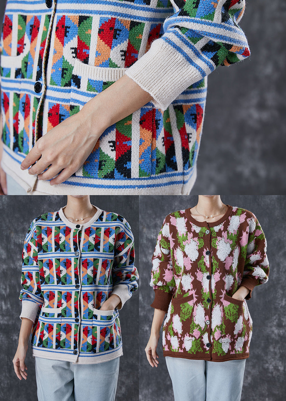 WW | Print Warm Cardigans Pockets Winter