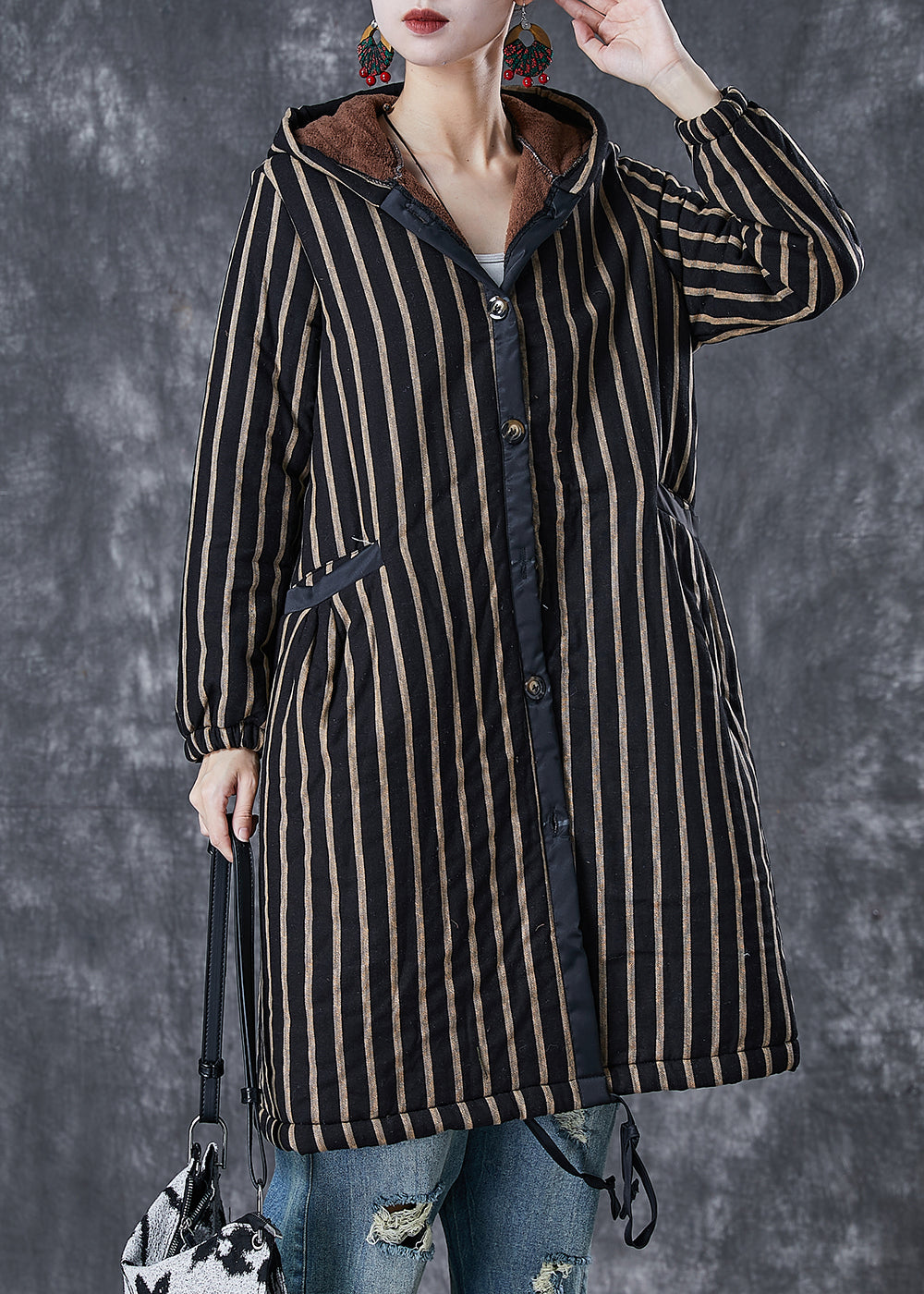 WW | Striped Warm Fleece Hooded Winter Coats