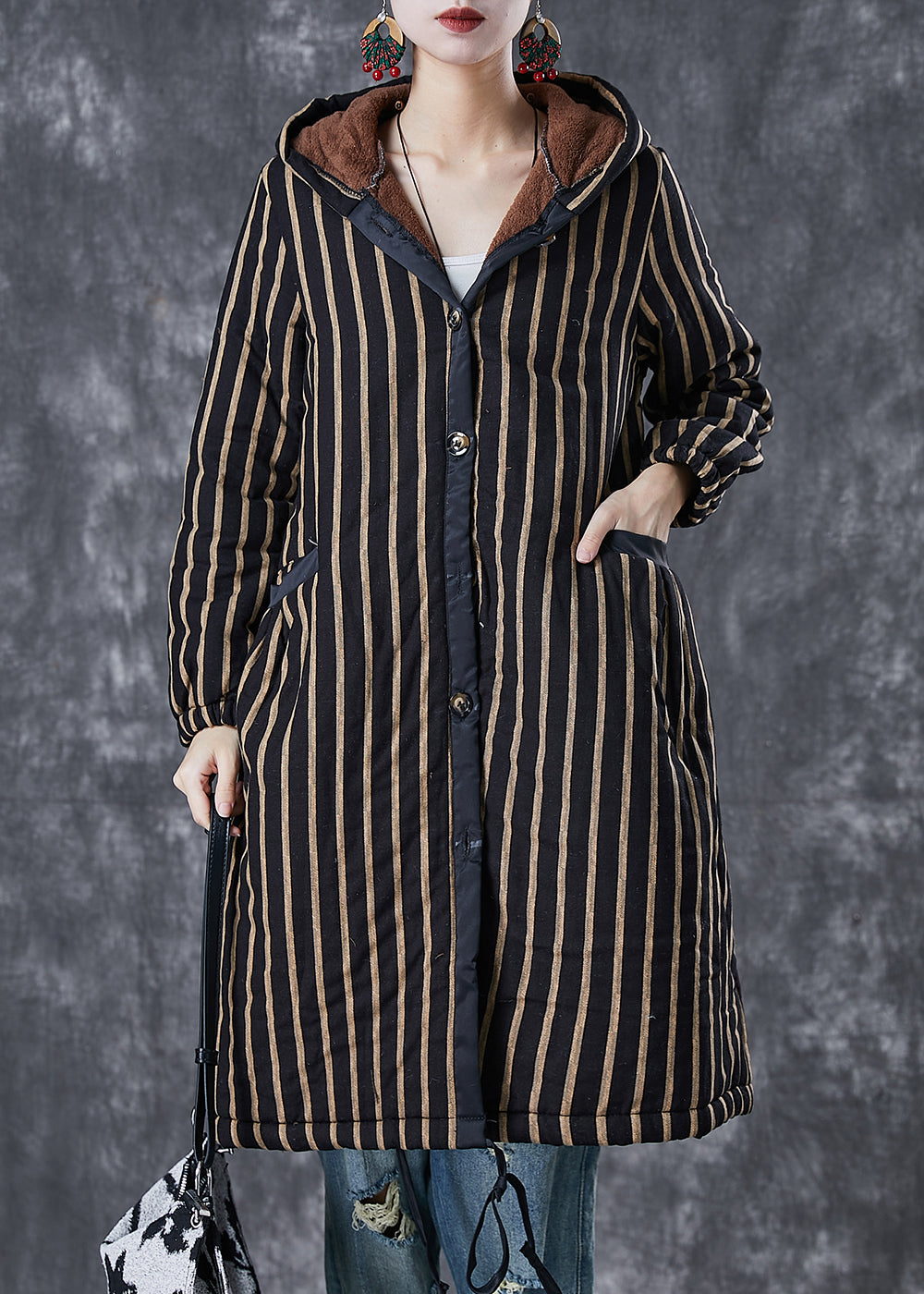 WW | Striped Warm Fleece Hooded Winter Coats