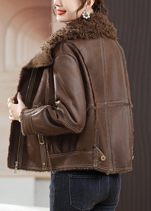 WW | Zipper Patchwork Fuzzy Fur Coats Fur Collar Long Sleeves