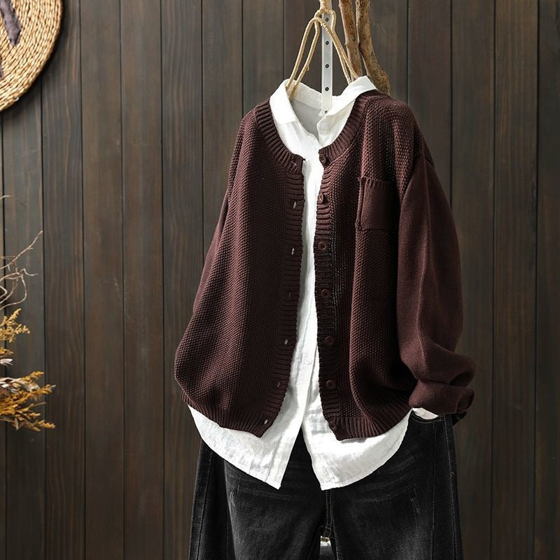 WW | Strickjacke Geknüpfte Weiche Qualität Lockerer Schnitt Knopfverschluss Mit Langen Ärmeln