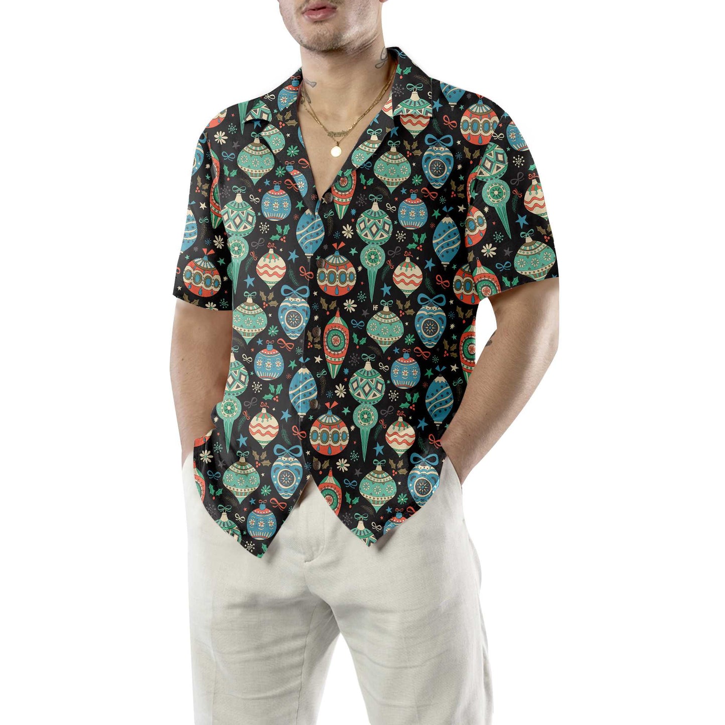 WW | Bunte Weihnachtskugeln Hawaiian Shirt, Lustiges Weihnachtshemd, Geschenk für Weihnachten