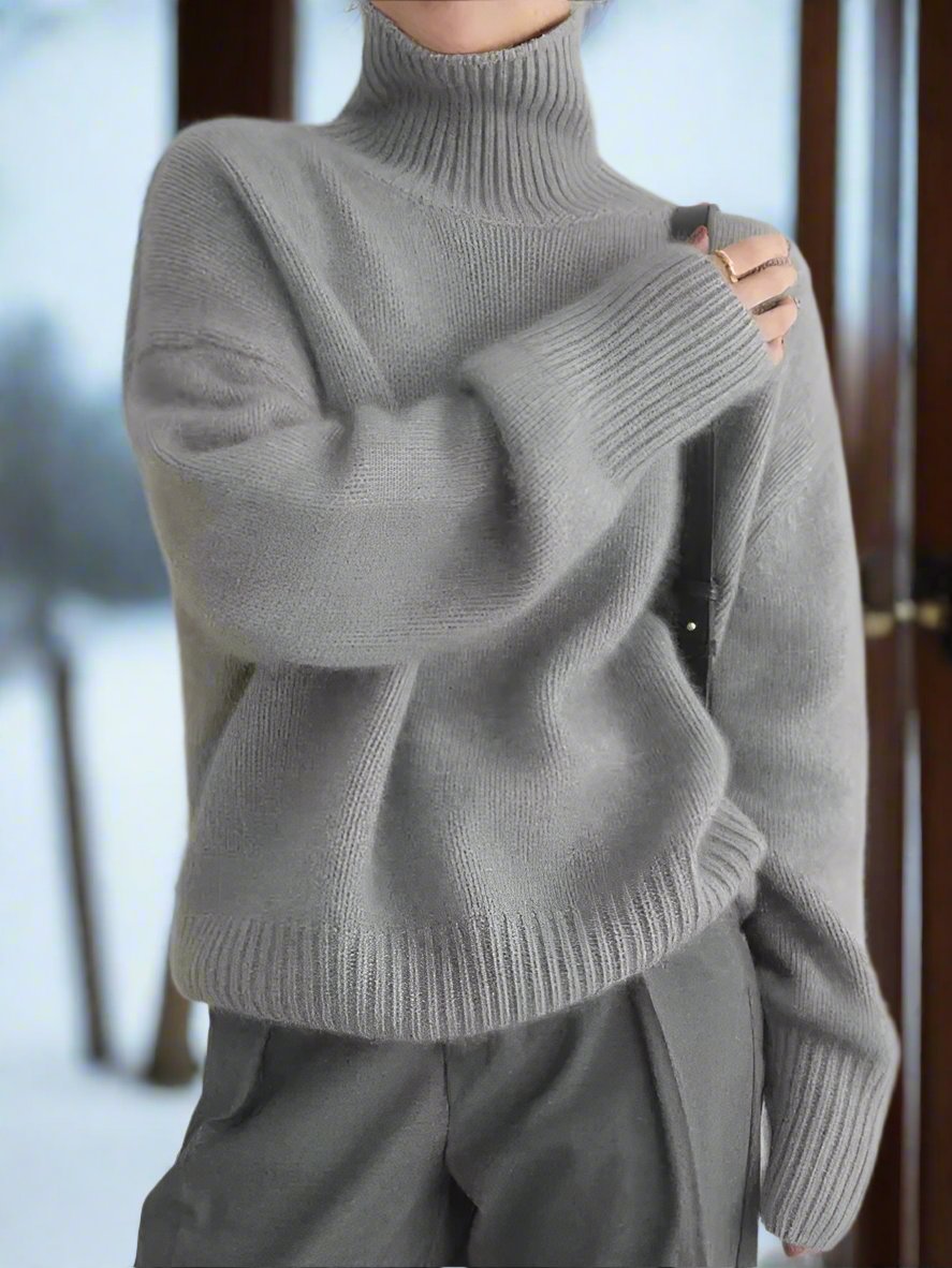 WW | Hochkragen Pullover Wollmischung Übergroß Schnitt Weicher Strickkomfort