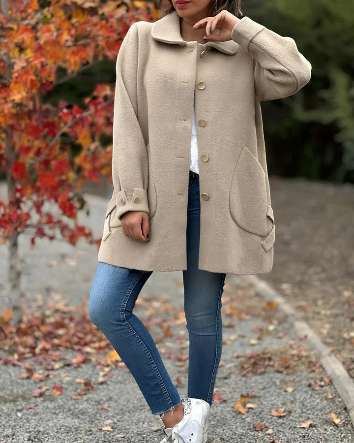 WW | Damen Übergroße Jacke mit Großen Taschen und Knopfdetails