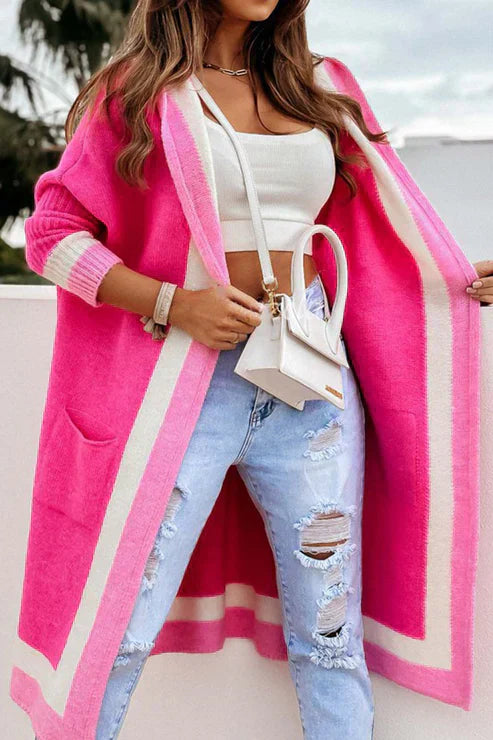 WW | Langer Cardigan - Offene Front - Weiches Strick - Rippbündchen - Mit Taschen