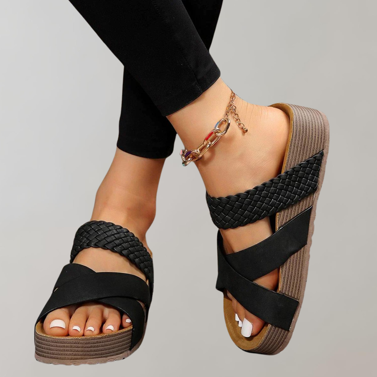 WW - Orthopädische Plateau Sandalen Damen Bequem | Sommerschuhe Damen mit 3 Riemen für mehr Komfort