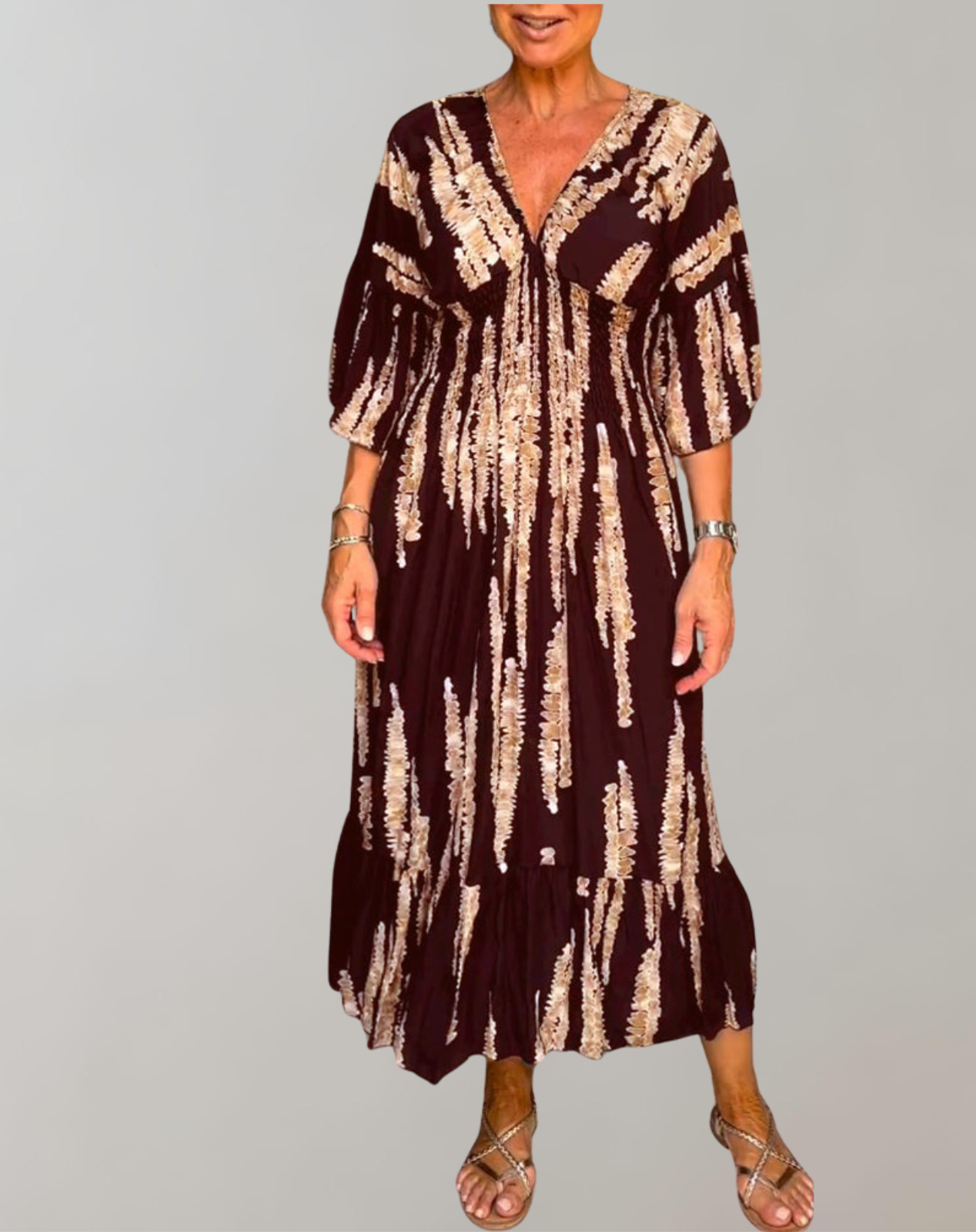 WW - Bedrucktes Maxikleid | Abendkleid für Damen | fließendes Maxikleid mit V-Ausschnitt