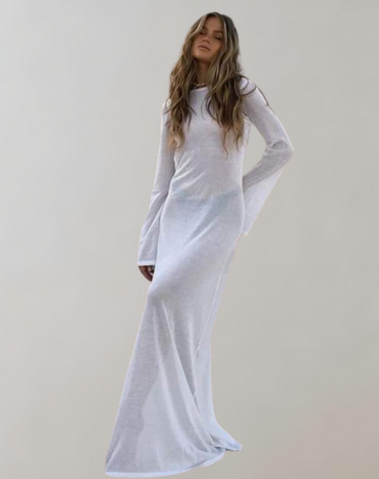 WW - Luxury Maxi Dress with Long Sleeves White | Vintage Summer Dress | Timeless Design