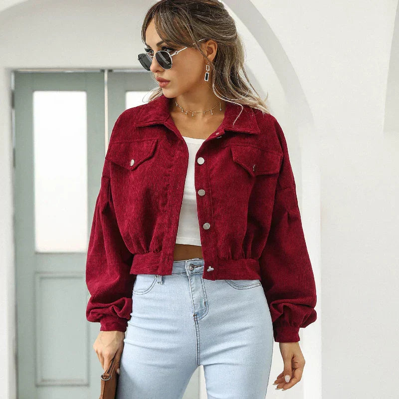 WW | Knöpfen Laternenärmel Cropped Jacke Bomberjacke für Frauen