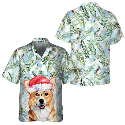 WW | Corgi with Christmas Fir Branches Pattern Hawaiian Shirt, Corgi Christmas Shirt, Best Christmas Gift Idea