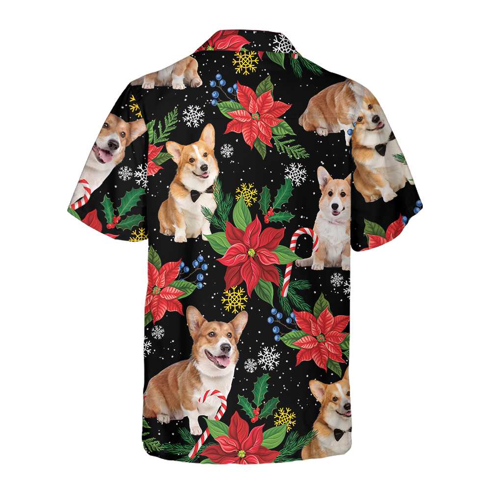 WW | Corgi mit Weihnachtspflanzen Hawaiian Shirt, Lustiges Corgi Weihnachtshemd für Männer & Frauen, Bestes Weihnachtsgeschenk