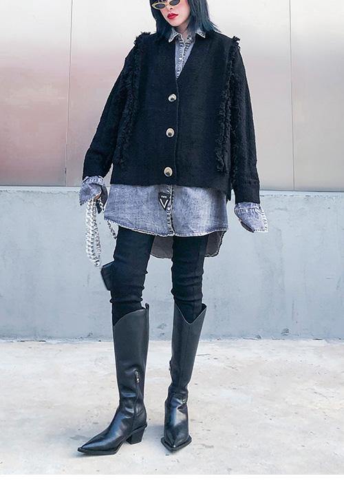 WW | Black Cardigans Plus Size Patchwork Faux Two-Piece Knit Sweat Tops