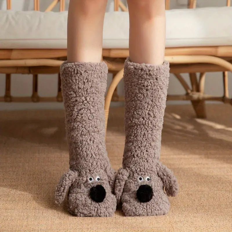 WW | Plüsch rutschfeste Wintersocken mit Tiermuster für Kinder und Erwachsene