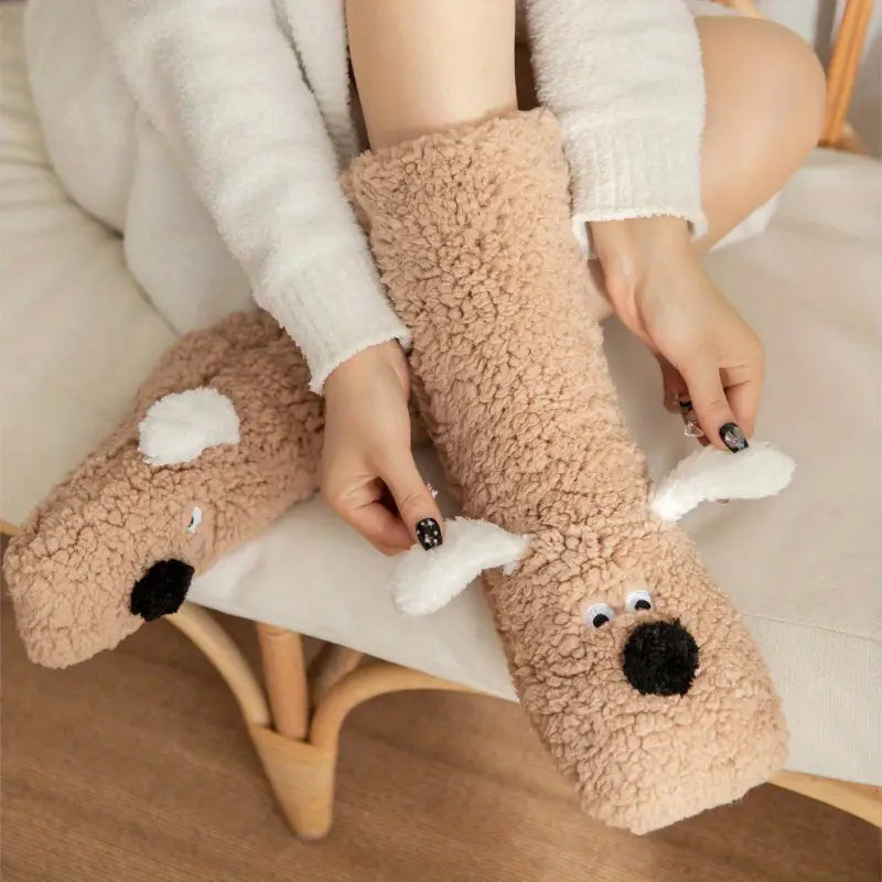 WW | Plüsch rutschfeste Wintersocken mit Tiermuster für Kinder und Erwachsene